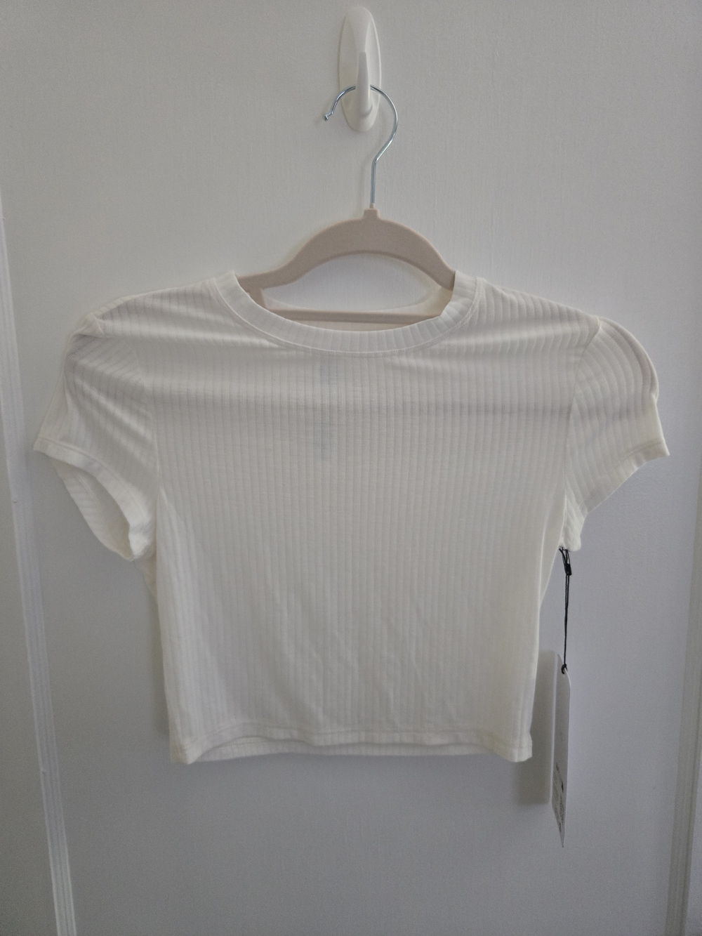 ALO YOGA Ribbed Short Sleeve Crop Top - White